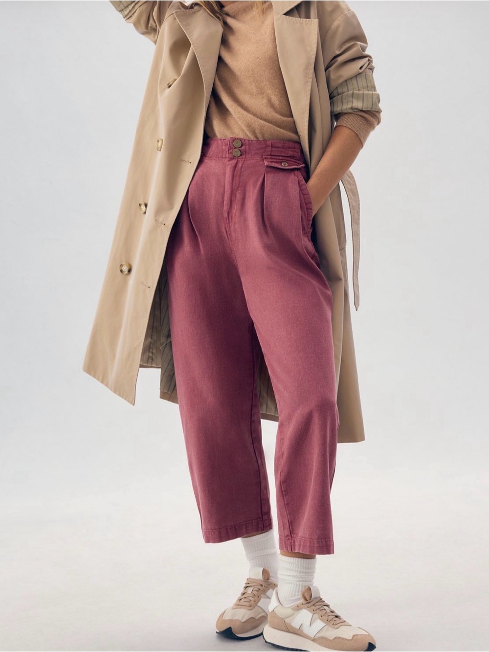 Pilcro Mid-Rise Pleated Crop Trouser Pants Roasted Beet